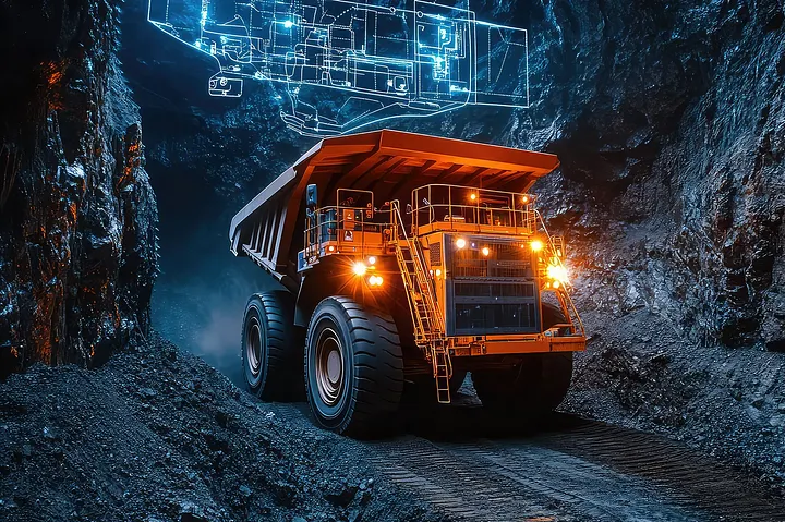 mining vehicle with AI overlay